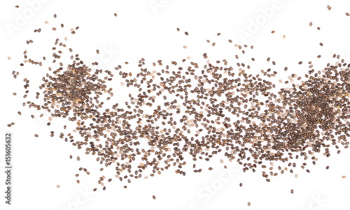 Chia seeds isolated on white background, top view