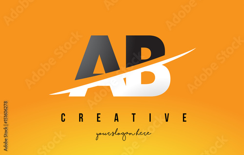 AB A B Letter Modern Logo Design with Yellow Background and Swoosh.