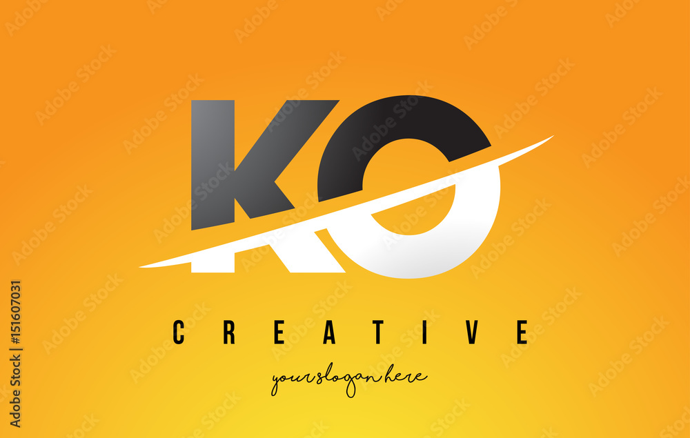 KO K O Letter Modern Logo Design with Yellow Background and Swoosh. - obrazy, fototapety, plakaty 