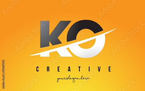 KO K O Letter Modern Logo Design with Yellow Background and Swoosh. photo