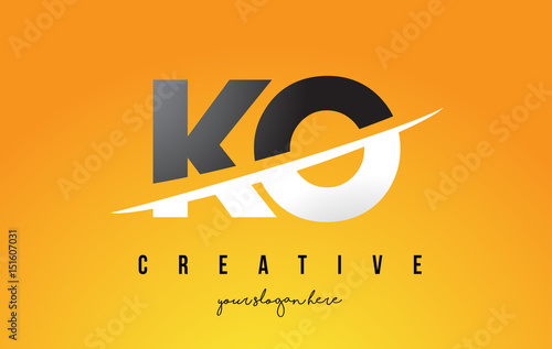 KO K O Letter Modern Logo Design with Yellow Background and Swoosh.