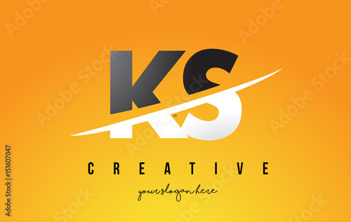 KS K S Letter Modern Logo Design with Yellow Background and Swoosh.