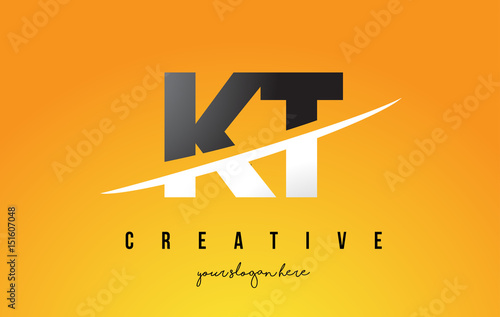 KT K T Letter Modern Logo Design with Yellow Background and Swoosh.