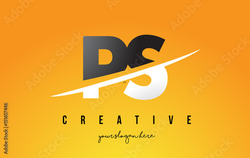 PS P S Letter Modern Logo Design with Yellow Background and Swoosh.