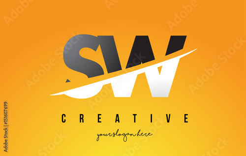 SW S W Letter Modern Logo Design with Yellow Background and Swoosh.