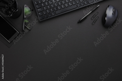 Office Equipment With Computer Keyboard And Mouse On Gray Desk