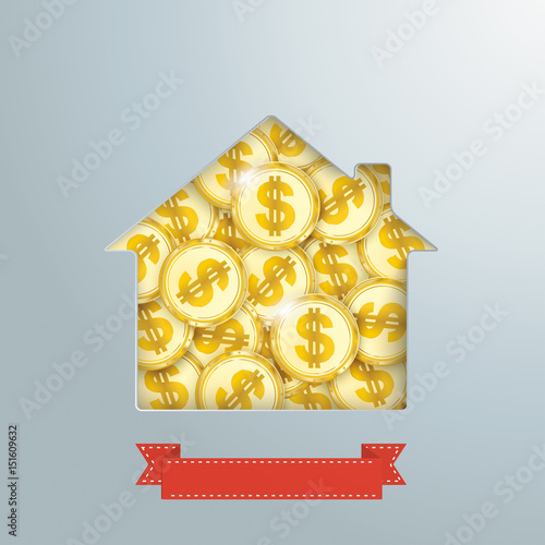 House Hole Golden Dollar Coins Ribbon
