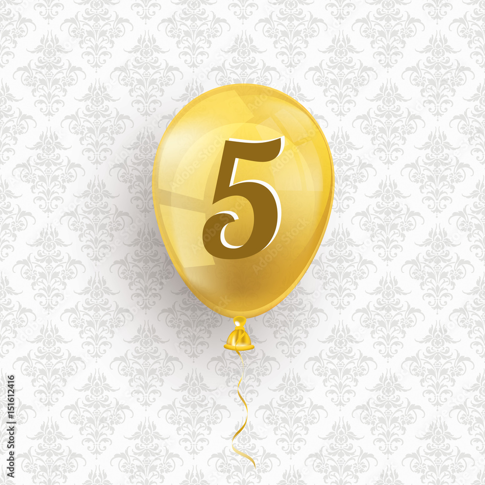 Goldener Luftballon 5 Jahre Jubiliäum Ornamente Stock-Vektorgrafik | Adobe  Stock
