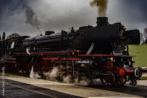 vintage black steam powered railway train