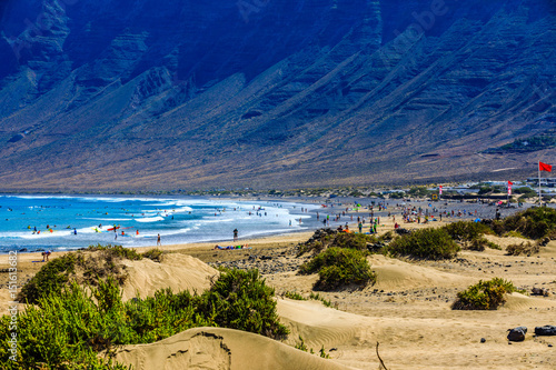 Surfers beach Famara on Lanzarote always has a red flag.