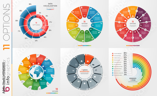 Collection of 6 vector circle chart templates 11 options.