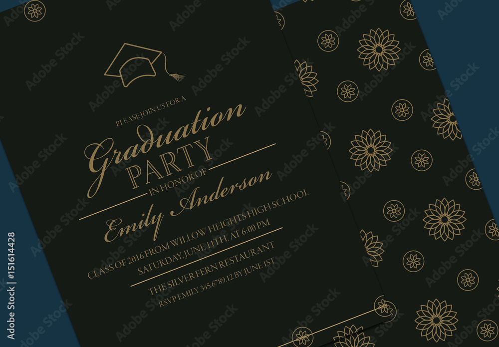 Black and Gold Graduation Invitation Layout Stock Template | Adobe Stock