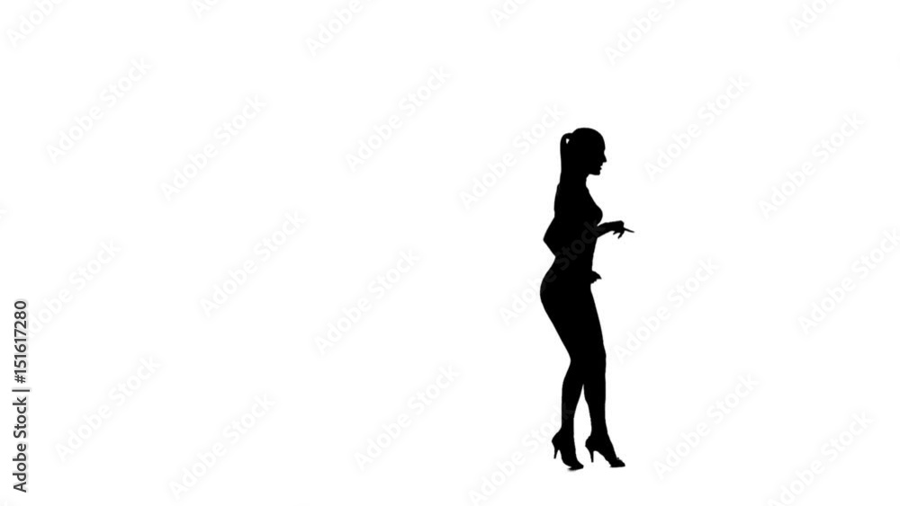 Elegant female dancer performing rumba, silhouette. White background, slow motion Elegant female dancer performing rumba, silhouette. White background, slow motion