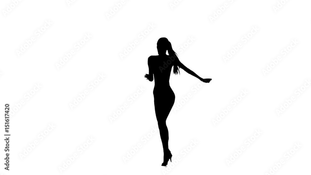 Slim dancer woman dancing samba, slow motion. White background, silhouette Slim dancer woman dancing samba, slow motion. White background, silhouette