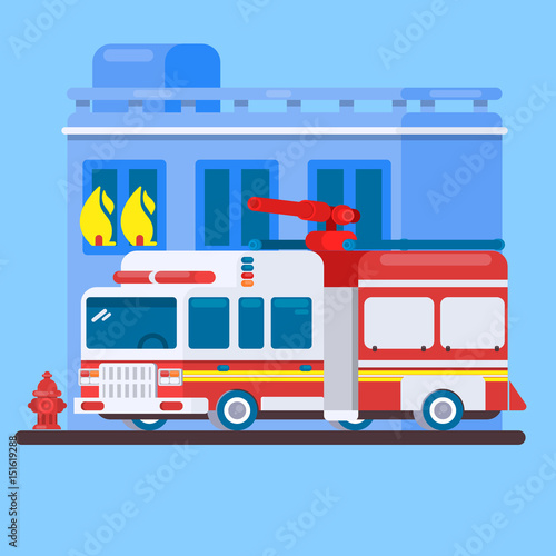 Red Fire Truck or Fire Engine Flat illustration