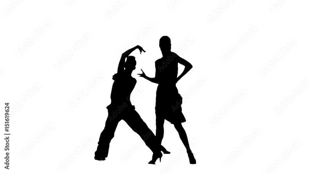 Pair silhouette professional dancing salsa on white background. Slow motion Pair silhouette professional dancing salsa on white background. Slow motion