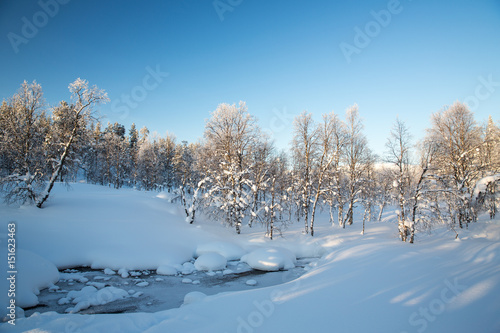 Winter landscape in Urho Kekkonen National Park, Finland.