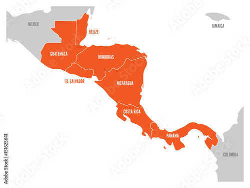 Map of Central America region with red highlighted central american states. Country name labels. Simple flat vector illustration. photo