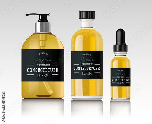 Realistic essential oil bottle. Soap pump