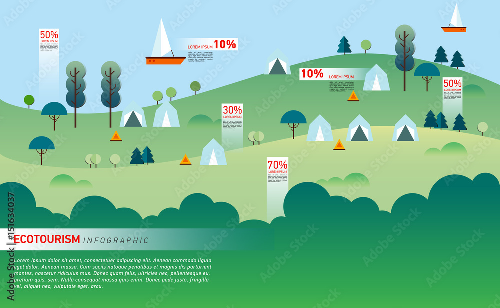 Landscape Infographics. Lake and Hills Hiking