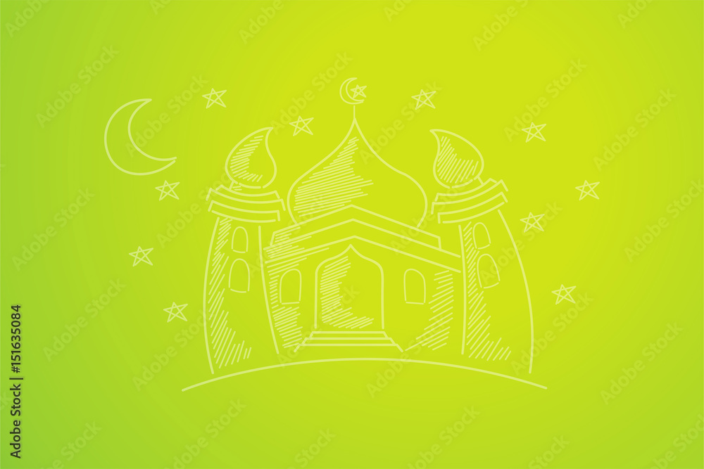 light green clean soft gradient background with mosque line art