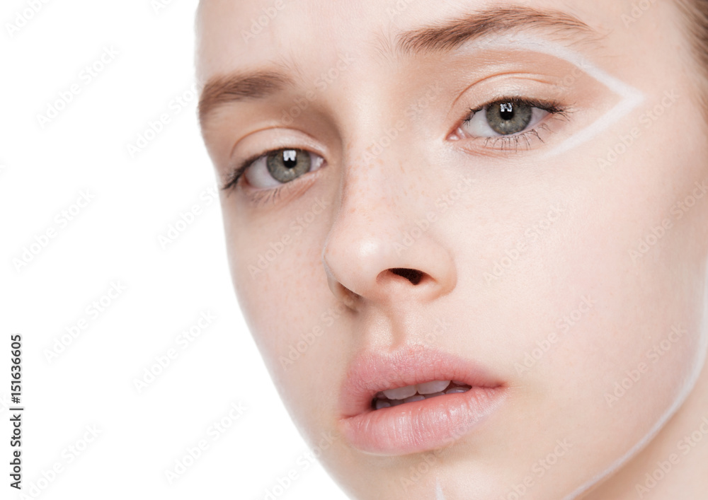 Beauty fashion model with creative lines makeup Beauty fashion model with creative lines makeup