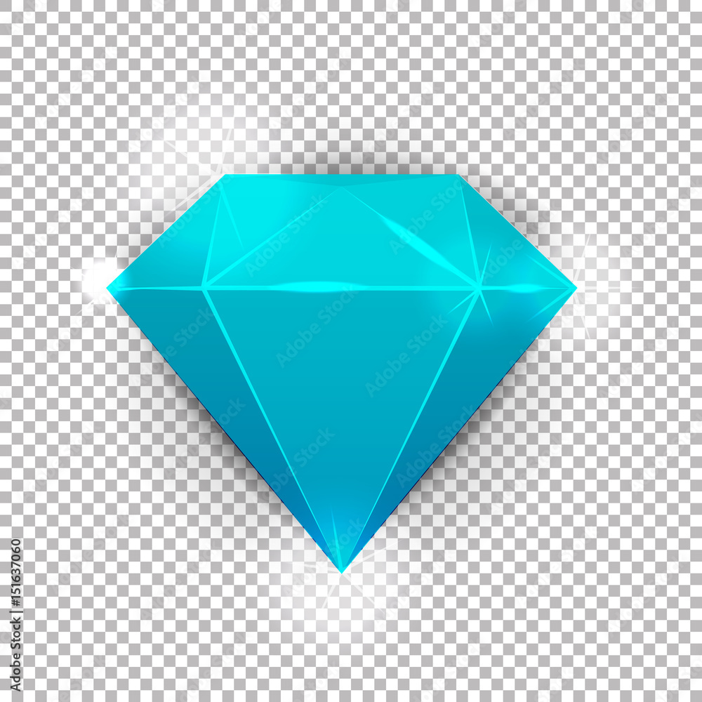Vector diamond gem illustration on transparent background. Shiny brilliant jewel 