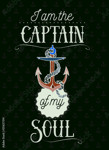 Sea poster with anchor and hand drawn lettering for T-shirt