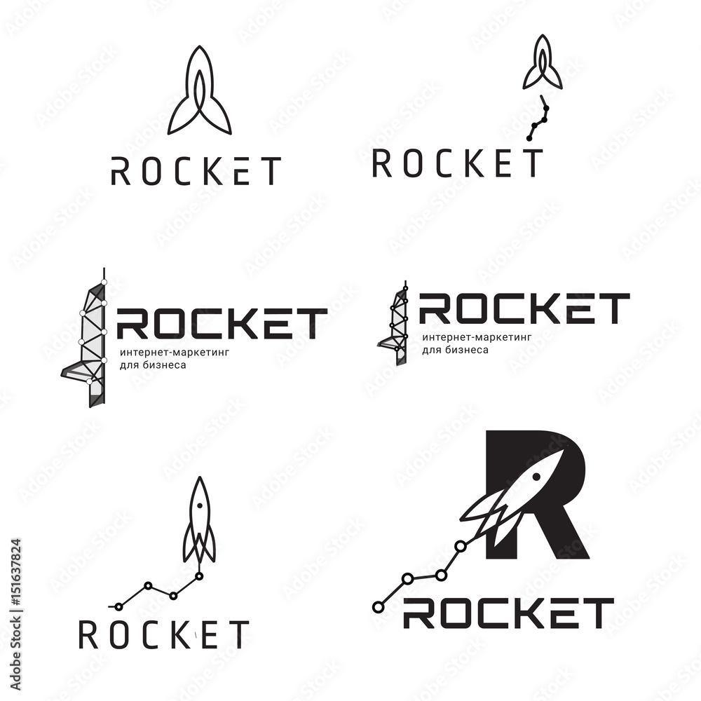 Vector black rocket logo - obrazy, fototapety, plakaty 