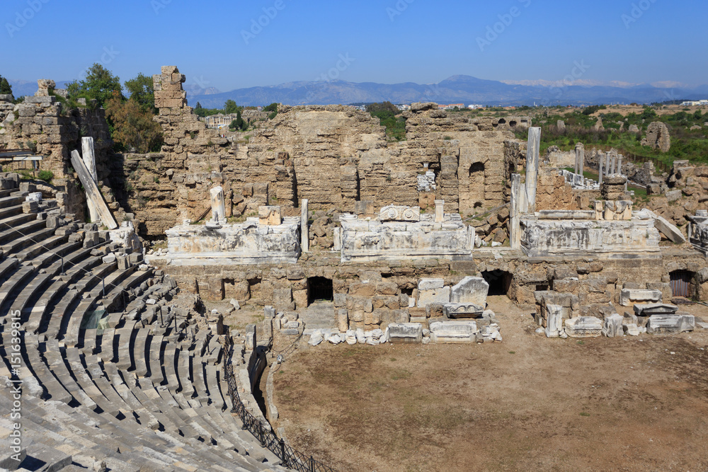 Fragment of amphitheater of ancient Side in Turkey