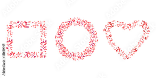 Vector isolated cute heart frames for decoration, greeting card and covering on the white background.