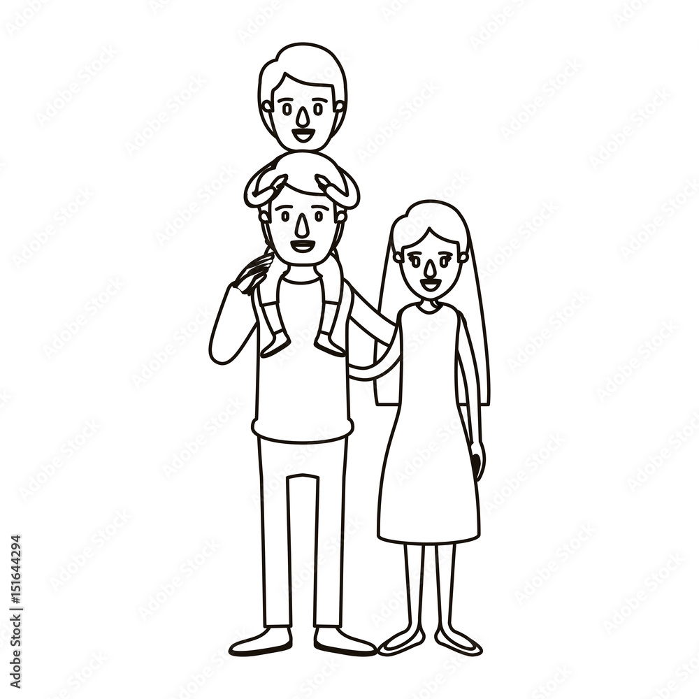 silhouette caricature family mother and father with boy on his back vector illustration silhouette caricature family mother and father with boy on his back vector illustration