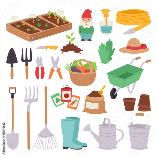 Gardening icon set agriculture design spring nature environment ecology tool garden vector illustration