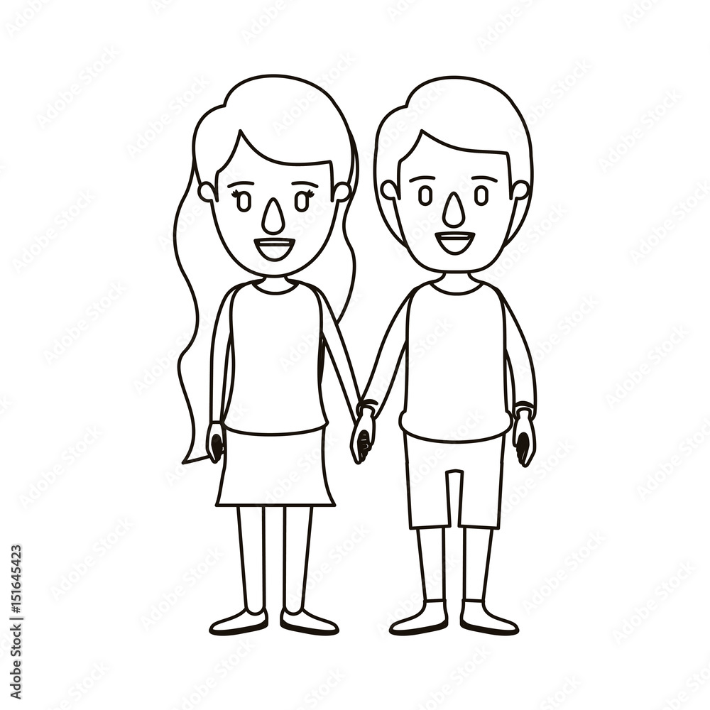 silhouette caricature full body couple in casual clothing vector illustration silhouette caricature full body couple in casual clothing vector illustration