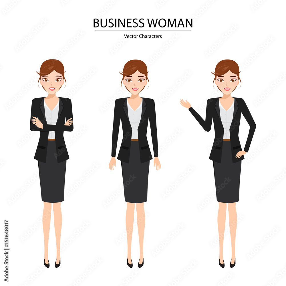 Set of Business Woman in black suit different pose. Illustration vector of cartoon character. Set of Business Woman in black suit different pose. Illustration vector of cartoon character.