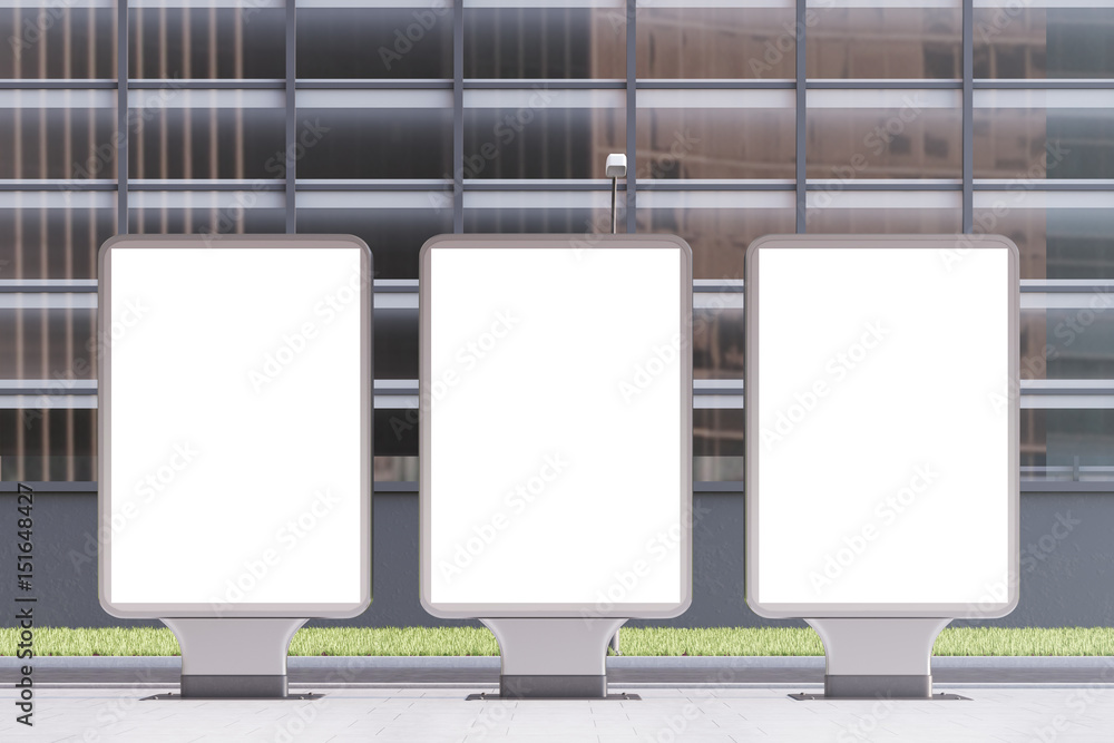 Fototapeta premium Three empty billboards, front