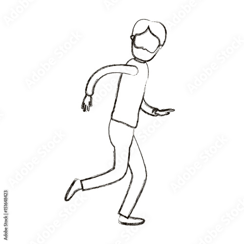 blurred silhouette cartoon full body faceless man bearded running vector illustration