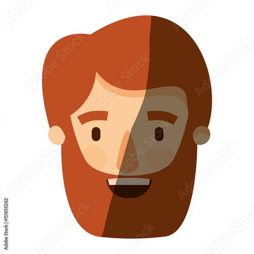 color image shading caricature front view bearded man with moustache and hairstyle vector illustration