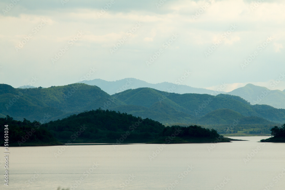 Landscape  mist at Kaeng Krachan Dam. Kaeng Krachan National Park, Petcahburi Thailand,