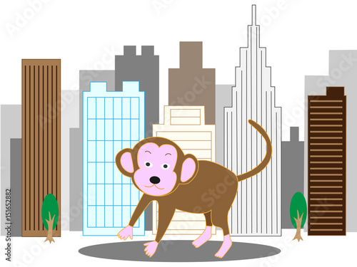 ビル街に現れる猿