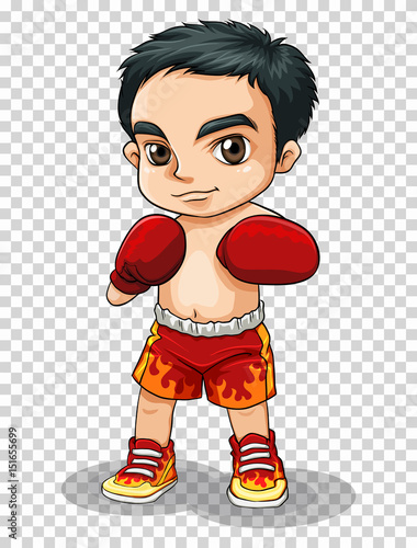 Boxer in red shorts and gloves