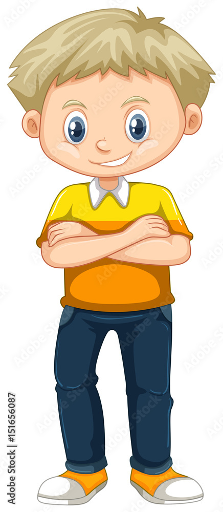 Little boy in yellow shirt and jeans