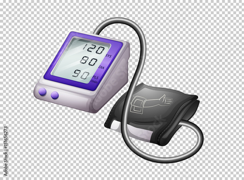 Digital blood pressure monitor on transparent background