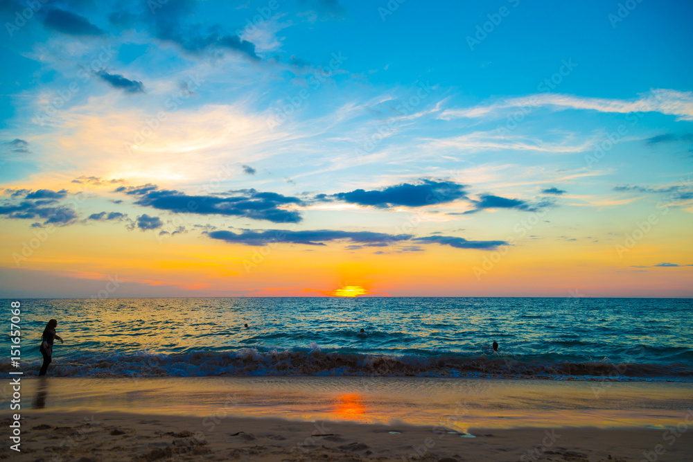 Sea sunset colourful sky with cloud