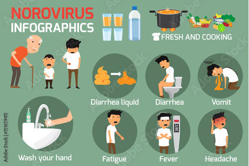 Norovirus (Winter Vomiting Bug): Symptoms and Treatment. Norovirus infographics elements. vector illustration. photo