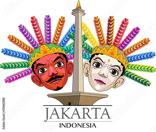 Vector Ondel-ondel, illustration a pair of giant mask, typical of Jakarta