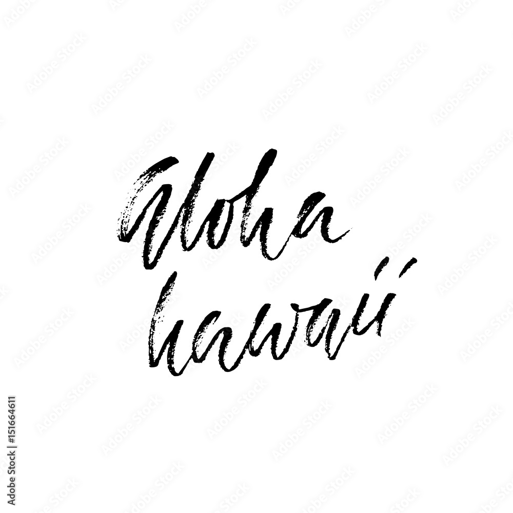 Obraz premium Hand drawn modern brush inscription. Aloha Hawaii. Dry brush ettering design for posters, t-shirts, cards, invitations, banners. Vector illustration.