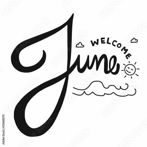 Welcome June word lettering vector illustration