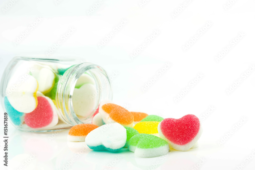 Heart candies coated with sugar, heart colorful sweet candies, sugar heart shaped candy Heart candies coated with sugar, heart colorful sweet candies, sugar heart shaped candy