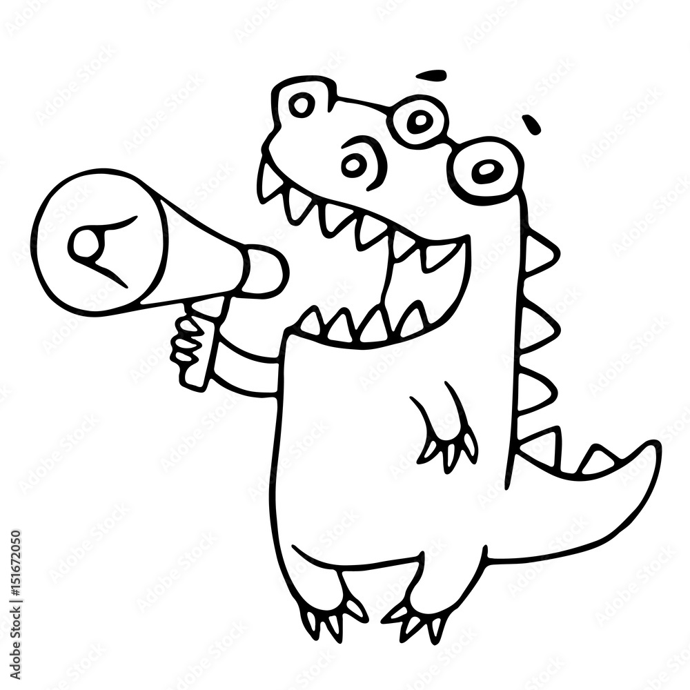 Cartoon dragon says in speakerphone. Vector illustration. Cartoon dragon says in speakerphone. Vector illustration.